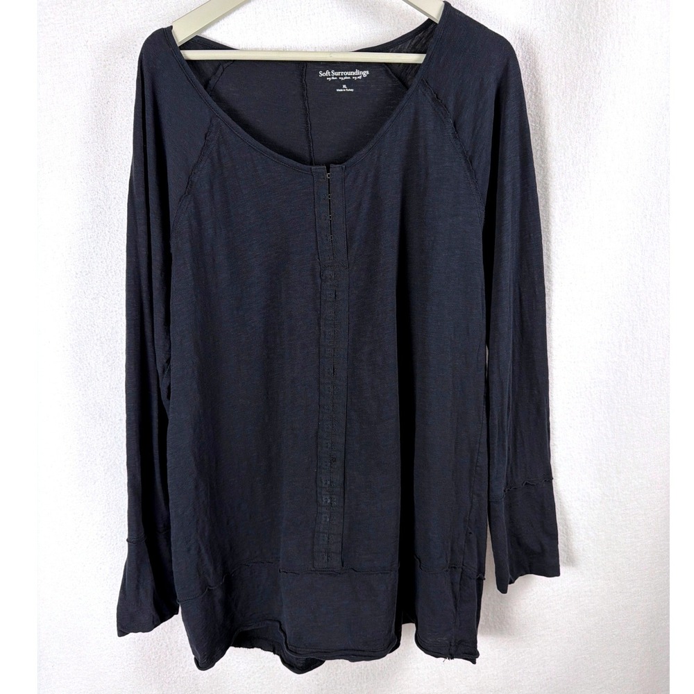 Soft Surroundings Gray Slub Knit Hook & Eye Long Sleeve Top XL Grunge Raw Edge